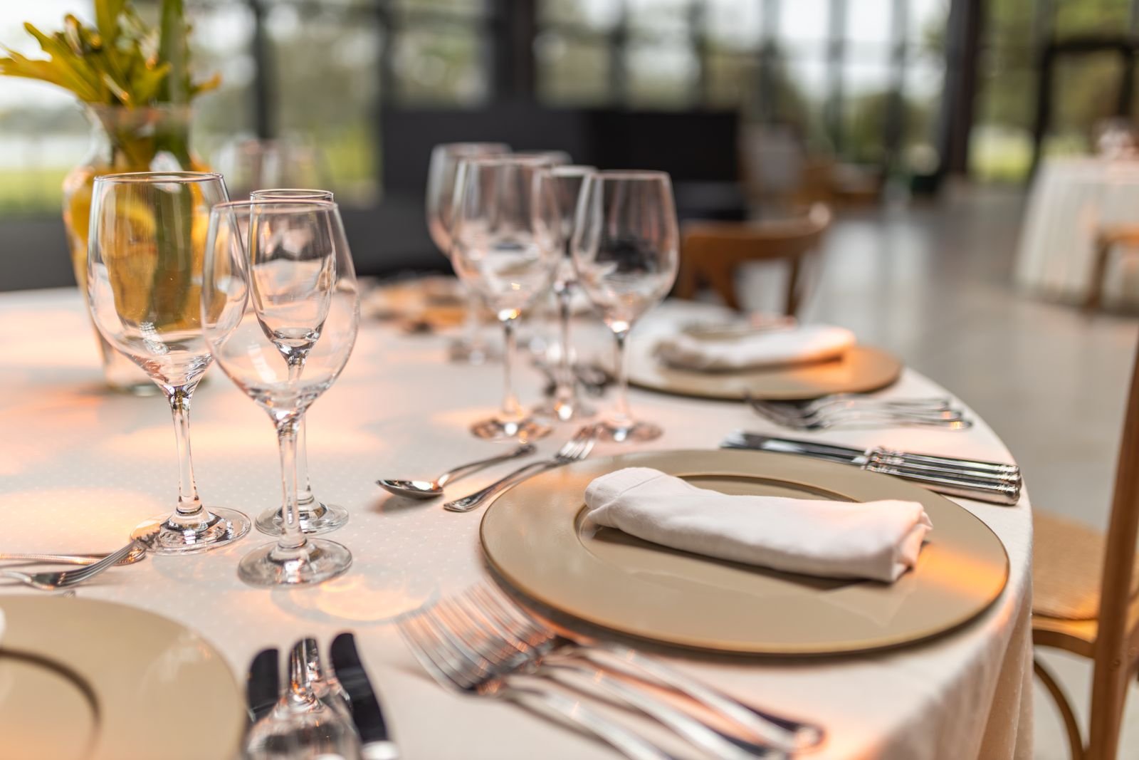 An elegantly set fine dining table